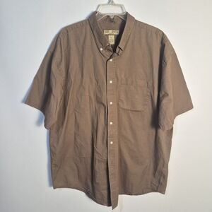 Sun River Men XL Brown Shirt Sleeve Cotton Casual Minimalist Neutral Button Down